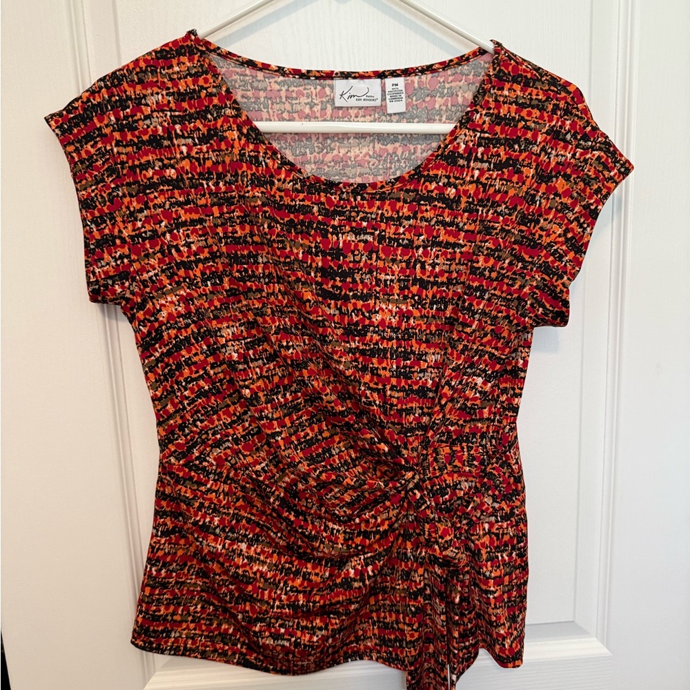 Kensie Red Abstract Print Cap-Sleeve Top and skirt